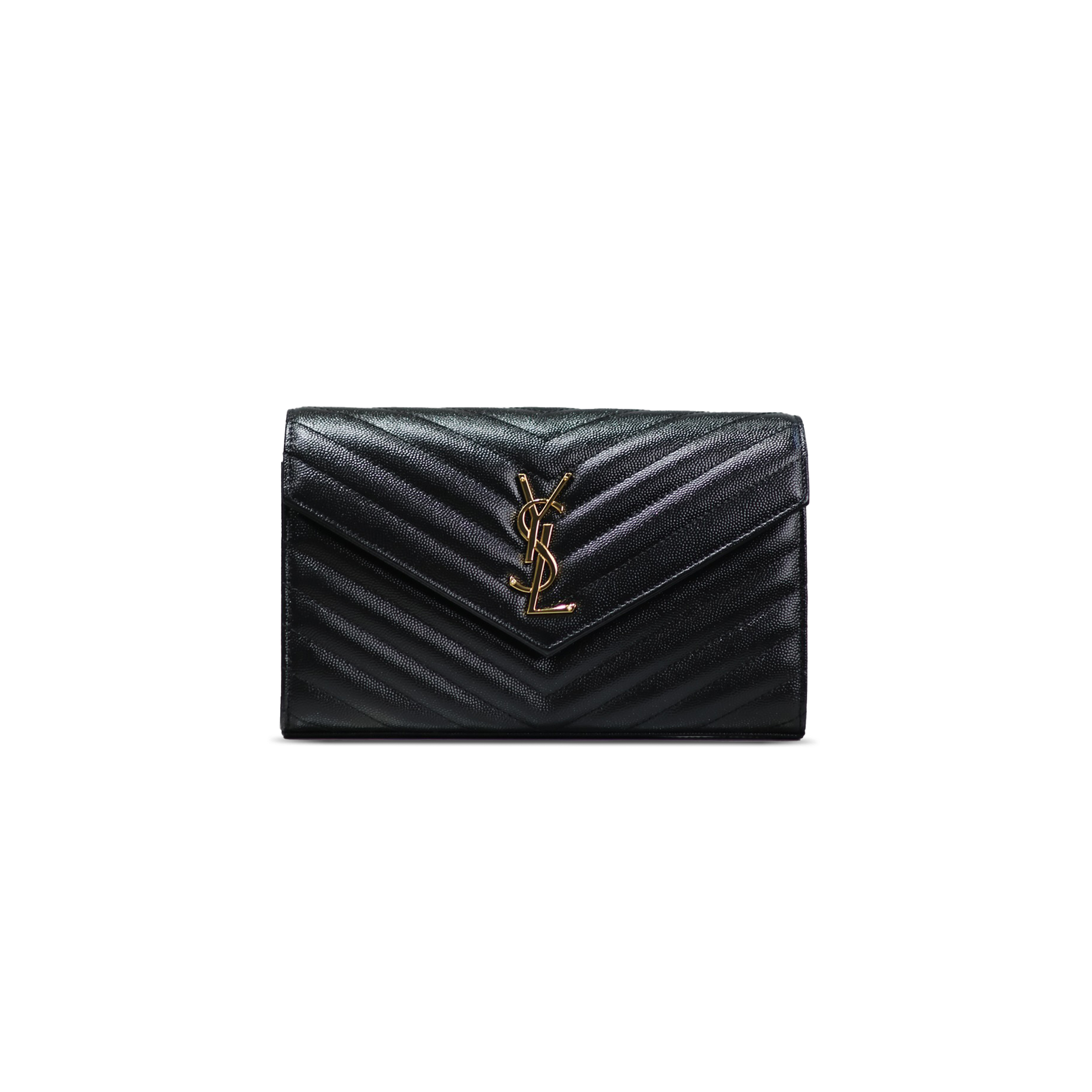 Y*S*L CASSANDRE MATELASSÉ CHAIN WALLET IN GRAIN DE POUDRE EMBOSSED LEATHER 377828 (22.5*14*4cm)